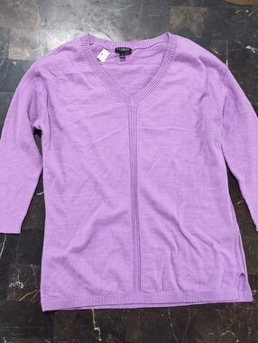 Talbots Purple V-Neck Lightweight Cotton Knit Pullover Sweater